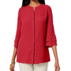 NWT JM Collection Studded Blouse in Red Crystal